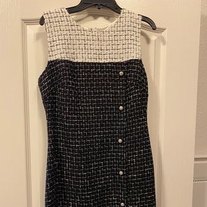 Karl Lagerfeld black white tweed dress with button detail